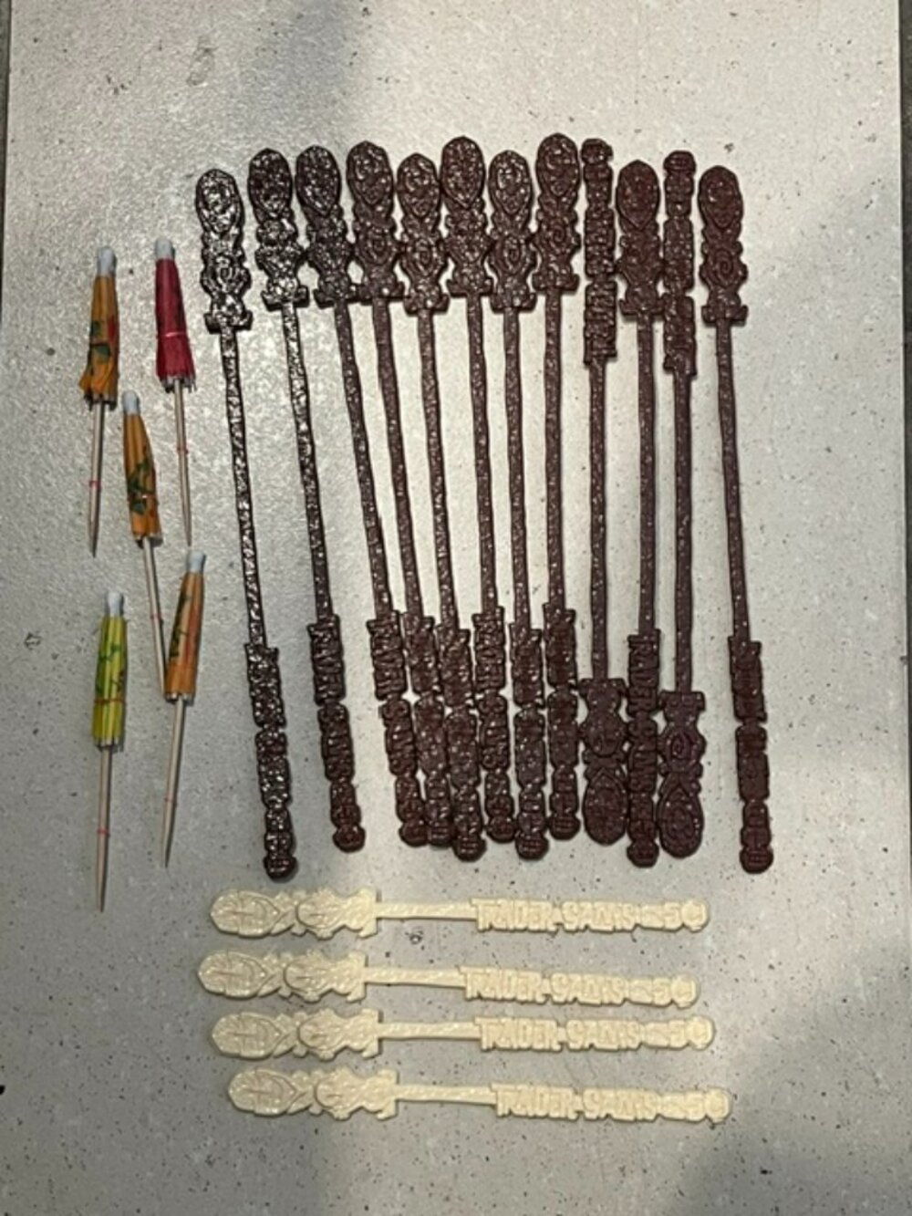 Disneyland Trader Sam's Enchanted Tiki Bar Swizzle Sticks & Umbrellas